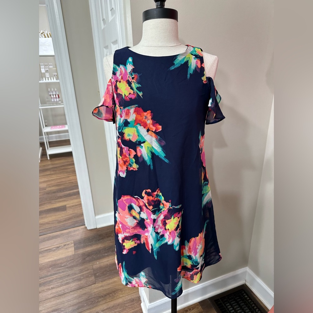 Watercolor Floral Cold Shoulder Kensie Dress